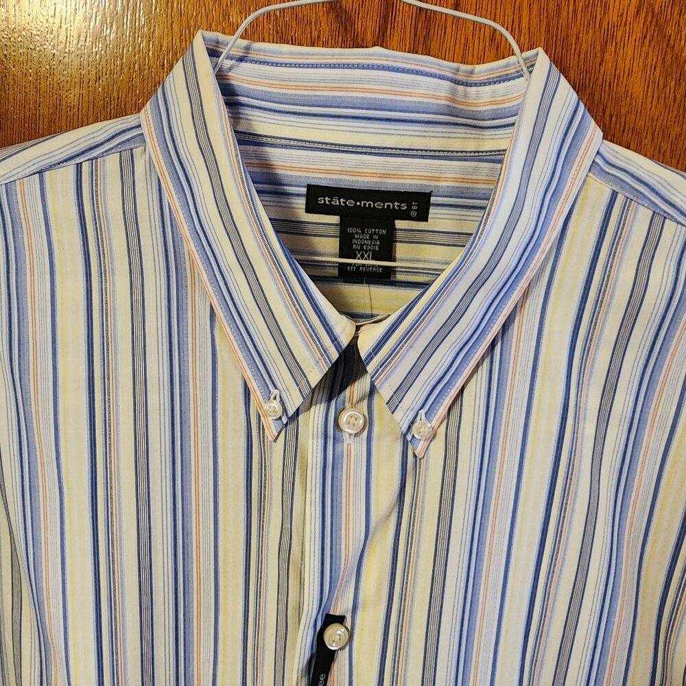 Men's 2XL Statements Whtie/Blue/Yellow Short Sleeve Button Down Shirt